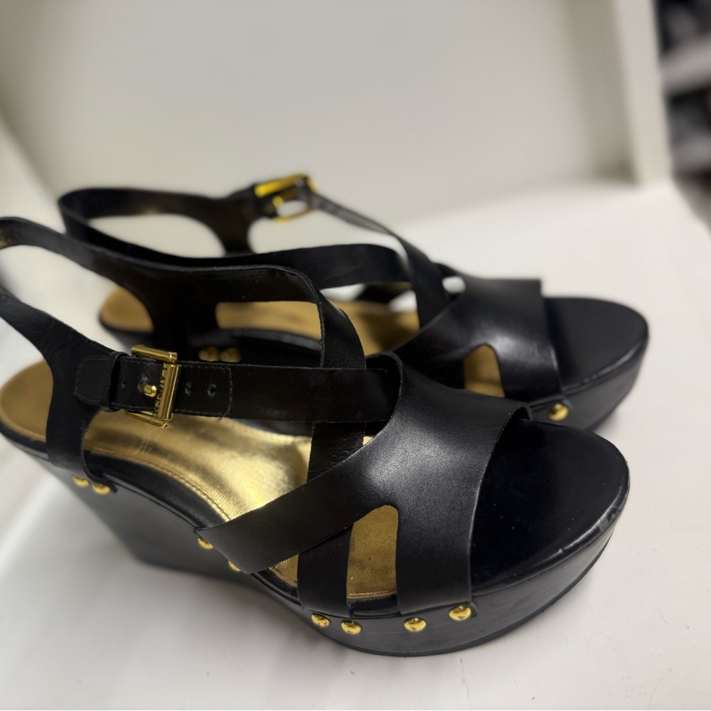 Ralph Lauren Black and Gold Platform Sandals